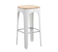 Kosmi Tabouret Structure Blanche en résine, Assise en Bois Clair - Hauteur 72,5 cm