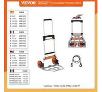 KOSMOS - VEVOR Diable – Pliable – Plateau en acier inoxydable - Capacité de charge max. 140 kg - Poignée télescopique