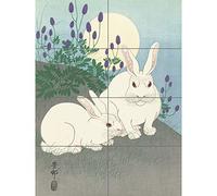 Koson Ohara Rabbits Full Moon Japanese Woodcut XL Giant Panel Poster (8 Sections) Lune Japonais Bois Affiche