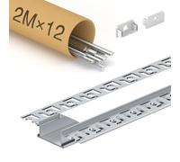 KOSOOM 12 pièces profile alu pour ruban LED - profilé encastrable 2m - avec couvercle diffuseur opaque - dimensions : 64,2 x 13,8 mm - compatible avec des bandes LED de moins de 20 mm
