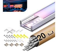 KOSOOM 20 Profilés Alu pour Ruban LED 2 m soit 40 m avec couvercle PC mat, Profil LED Encastrable Épaisseur 5 mm, Taille 17,4 x 7 mm, Supporte Bandes LED ≤ 12,4 mm