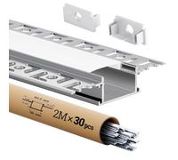 KOSOOM 30 x Profilé LED Encastrable 2m - Profil Aluminium pour Ruban LED jusqu'à 20,2 mm - Diffuseur Opalin - Rail LED pour Plafond, Placo, Mur - Kit Complet Installation