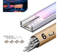 KOSOOM 6 x Profile alu pour Ruban LED 2m, Diffuseur de lumière Profilé LED Encastré en Forme de U Taille 17,4mm x 7mm, Adapté aux Rubans LED de 12,4 mm, Idéal pour la décoration intérieure
