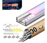 KOSOOM Profile Alu pour bandes LED 2 m x 30, Profilé LED Encastrable Avec diffuseur lumineux en PC, embouts de profilé et clips de fixation en métal, Compatible avec les bandes Led de 12,4 mm