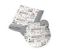 KOSPU Parure de Lit et Couverture pour Enfants et Jeunes Adolescents, Tissu en Coton et Velours, Rembourrage 100% Polyester, Couverture de Couchage 135 X 100 cm, Oreiller de Couchage Ours 50 cm