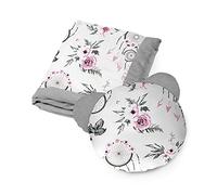 KOSPU Parure de Lit et Couverture pour Enfants et Jeunes Adolescents, Tissu en Coton et Velours, Rembourrage 100% Polyester, Couverture de Couchage 135 X 100 cm, Oreiller de Couchage Ours 50 cm