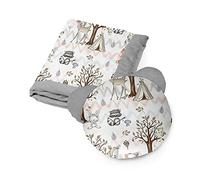 KOSPU Parure de Lit et Couverture pour Enfants et Jeunes Adolescents, Tissu en Coton et Velours, Rembourrage 100% Polyester, Couverture de Couchage 135 X 100 cm, Oreiller de Couchage Ours 50 cm