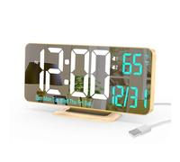 KOSUMOSU Double réveil de Bureau doré 6,7 Pouces avec variateur d'intensité, 12/24h, Secondes, Date, Jour de la Semaine, Temp, Horloge numérique LED pour Chambre à Coucher, Calendrier numérique