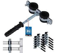 KOTARBAU® 10 pces. Collier de Serrage Tuyau - Acier Galvanisé - 3/8" - Double - Fixation pour Tube - Collier de Fixation - avec Joint en Caoutchouc - avec Chevilles - Noir Argenté