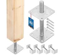 KOTARBAU® 4 pces. Support de Poteau - Acier Galvanisé - 110 x 110 x 250 mm - M24 - Argent - Pied Réglable - Support Poteau Bois - Fixation Robuste Extérieur Intérieur
