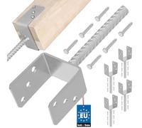 KOTARBAU® 4 pcs Support Poteau à Sceller - Acier Galvanisé - 101 mm - Argent - Pied de Poteau Bois - avec Ancrage Béton - Embase Robuste pour Clôture Jardin Terrasse