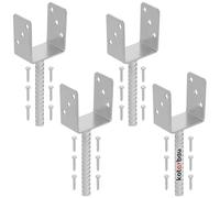 KOTARBAU® 4 pcs Support Poteau à Sceller - Acier Galvanisé - 91 mm - Argent - Pied de Poteau Bois - avec Ancrage Béton - Embase Robuste pour Clôture Jardin Terrasse