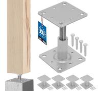 KOTARBAU® 4 Pièces Pied Réglable - Support de Poteau - Acier Galvanisé - 110 x 110 mm - Argent - Pied de Poteau Reglable - 90-150 mm