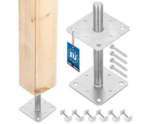 KOTARBAU® 6 pces. Support de Poteau - Acier Galvanisé - 110 x 110 x 250 mm - M24 - Argent - Pied Réglable - Support Poteau Bois - Fixation Robuste Extérieur Intérieur