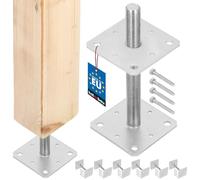 KOTARBAU® 6 pces. Support de Poteau - Acier Galvanisé - 160 x 160 x 250 mm - M24 - Argent - Pied Réglable - Support Poteau Bois - Fixation Robuste Extérieur Intérieur