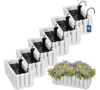KOTARBAU® 6 pcs Pot de Fleur Jardiniere de Balcon Plastique 38 x 18 x 16 cm Blanc Jardinieres Exterieur Système D'Arrosage Jardinière Suspendue