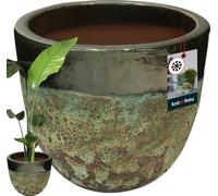 KOTARBAU® Bac à fleurs Hauteur 31 cm ⌀ 37 cm Pot de fleurs Vert Céramique Bac à plantes résistant au gel Cache-pots pour l'extérieur Flower Pot Outdoor & Indoor Bac à plantes intérieur extérieur