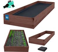 KOTARBAU® Carré Potager Bois de Pin Imprégné 200x100x27 cm Marron Bac Potager Jardiniere Surelevee Exterieur avec Vlies et Gants à Griffes