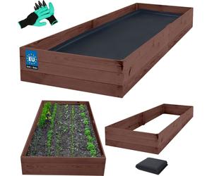KOTARBAU® Carré Potager Bois de Pin Imprégné 240x120x27 cm Marron Bac Potager Jardiniere Surelevee Exterieur avec Vlies et Gants à Griffes