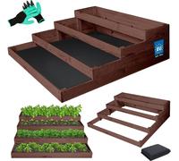KOTARBAU® Carré Potager Surélevé Bois de Pin Imprégné 120x120x36 cm 4 Niveaux Bac Potager avec Gants à Griffes et Toile Anti-Mauvaises Herbes Marron