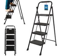 KOTARBAU® Escabeau pliable à 4 marches, 93 cm - Échelle pliable en acier antidérapante - Escabeau pliable pour usage domestique avec barre de sécurité - Revêtement par poudrage