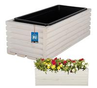 KOTARBAU Jardinière en bois - 44 x 20 cm - Avec pot intérieur - Blanc - Pour balcon, jardin, terrasse - Avec insert