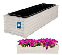KOTARBAU Jardinière en bois, 64 x 20 cm, avec pot intérieur, pour balcon, couleur blanche, pot à fleurs en bois, pour extérieur, balcon, jardin, terrasses, avec insert