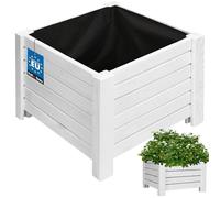 KOTARBAU® Jardinière Extérieur - Bois de Pin Imprégné - 38 x 38 x 30 cm - Blanc - Jardiniere sur Pieds - Bac à Fleurs Rectangulaire - Grande Capacité - avec Toile Anti-Mauvaises Herbes