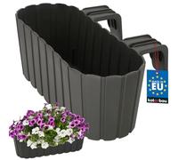 KOTARBAU® Jardinière Extérieur - Pot de Fleur - PVC - 40 x 15 x 15 cm - Gris - Jardinière Balcon - Rectangulaire - Légère - avec Support pour Balconnière - Décorative