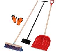KOTARBAU® Kit pelle à neige avec manche en bois 134,5 cm, balai de route avec manche 43 cm, grattoir à glace 119 x 20 cm + gants, pelle à neige, pelle à neige en bois pour déneigement