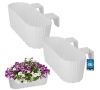 KOTARBAU® Lot de 2 Jardinière Extérieur - Pot de Fleur - PVC - 40 x 15 x 15 cm - Blanc - Jardinière Balcon - Rectangulaire - Légère - avec Support pour Balconnière - Décorative