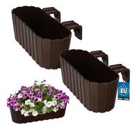 KOTARBAU® Lot de 2 Jardinière Extérieur - Pot de Fleur - PVC - 40 x 15 x 15 cm - Marron - Jardinière Balcon - Rectangulaire - Légère - avec Support pour Balconnière - Décorative
