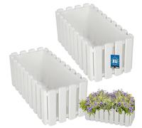KOTARBAU® Lot de 2 Jardinières Extérieure - Plastique - 38x18x16 cm - Blanc - Pot de Fleur - Rectangulaire - Bac à Fleurs - Jardinière Balcon - Pot de Fleur Extérieur - Facile à Nettoyer
