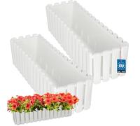 KOTARBAU® Lot de 2 Jardinières Extérieure - Plastique - 58x18x16 cm - Blanc - Pot de Fleur - Rectangulaire - Bac à Fleurs - Jardinière Balcon - Pot de Fleur Extérieur - Facile à Nettoyer