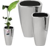 KOTARBAU® Lot de 2 Pot de Fleur Céramique 36,5x59 cm / 28,5x56 cm Argenté Cache Pot Intérieur Drainage