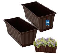 KOTARBAU® Lot de 2 Pot de Fleur Exterieur - Jardinières Exterieur - PVC - 40 x 18 x 14 cm - Brun - Jardinière Balcon - Rectangulaire - avec Soucoupe - Bac à Fleurs