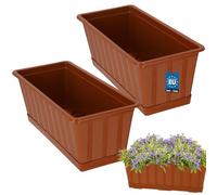 KOTARBAU® Lot de 2 Pot de Fleur Exterieur - Jardinières Exterieur - PVC - 40 x 18 x 14 cm - Terracotta - Jardinière Balcon - Rectangulaire - avec Soucoupe - Bac à Fleurs