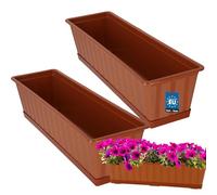 KOTARBAU® Lot de 2 Pot de Fleur Exterieur - Jardinières Exterieur - PVC - 60 x 18 x 14 cm - Terracotta - Jardinière Balcon - Rectangulaire - avec Soucoupe - Bac à Fleurs