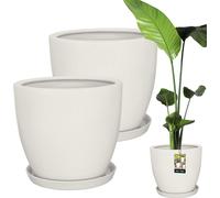 KOTARBAU® Lot de 2 pots de fleurs avec soucoupes Blanc ⌀ 38 cm Hauteur : 33 cm Pot de fleurs en céramique émaillée Grande céramique Pot de fleurs Pot pour cactus avec soucoupe Cache-pot avec soucoupe 