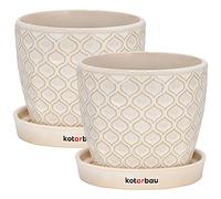 KOTARBAU® Lot de 2 Pots de Fleurs en céramique - Diamètre : 12 cm - pour Plantes - Crème Vintage - avec égouttoir - Motif écailles de Poisson