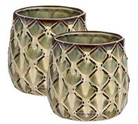 KOTARBAU® Lot de 2 pots de fleurs en céramique - Diamètre : 145 mm - Pot de fleurs foncé avec motif ananas