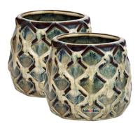 KOTARBAU® Lot de 2 pots de fleurs en céramique - Diamètre : 90 mm - Foncé - Motif ananas