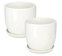 KOTARBAU® Lot de 2 pots de fleurs en céramique pour fleurs et plantes Ø 13 cm avec bac d'égouttement Blanc