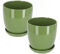 KOTARBAU® Lot de 2 Pots de Fleurs en céramique pour Fleurs et Plantes Diamètre 15 cm avec bac d'égouttement Vert