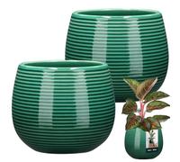 KOTARBAU Lot de 2 pots de fleurs ronds en céramique - Couleur turquoise - : 12 cm - H : 14 cm - En céramique émaillée - Grand