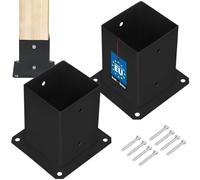 KOTARBAU® Lot de 2 Support Poteau Bois - Acier Revêtu par Poudre - 100 x 100 mm - Noir - Pied de Poteau - Fixation Robuste - Résistant à la Corrosion