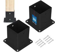 KOTARBAU® Lot de 2 Support Poteau Bois - Acier Revêtu par Poudre - 120 x 120 mm - Noir - Pied de Poteau - Fixation Robuste - Résistant à la Corrosion