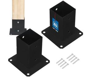 KOTARBAU® Lot de 2 Support Poteau Bois - Acier Revêtu par Poudre - 80 x 80 mm - Noir - Pied de Poteau - Fixation Robuste - Résistant à la Corrosion