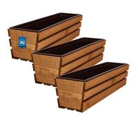 KOTARBAU - Lot de 3 Jardiniere Extérieur - Bac à Fleurs - avec Insert Plastique - Jardiniere Rectangulaire - 60x18x15 cm- Chêne