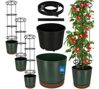KOTARBAU® - Lot de 3 pots de culture pour tomates, diamètre 39 cm. Pots de fleurs avec support de croissance pour plantes grimpantes. Tour de tomates, 141 cm. Robuste et durable, en plastique, de coul
